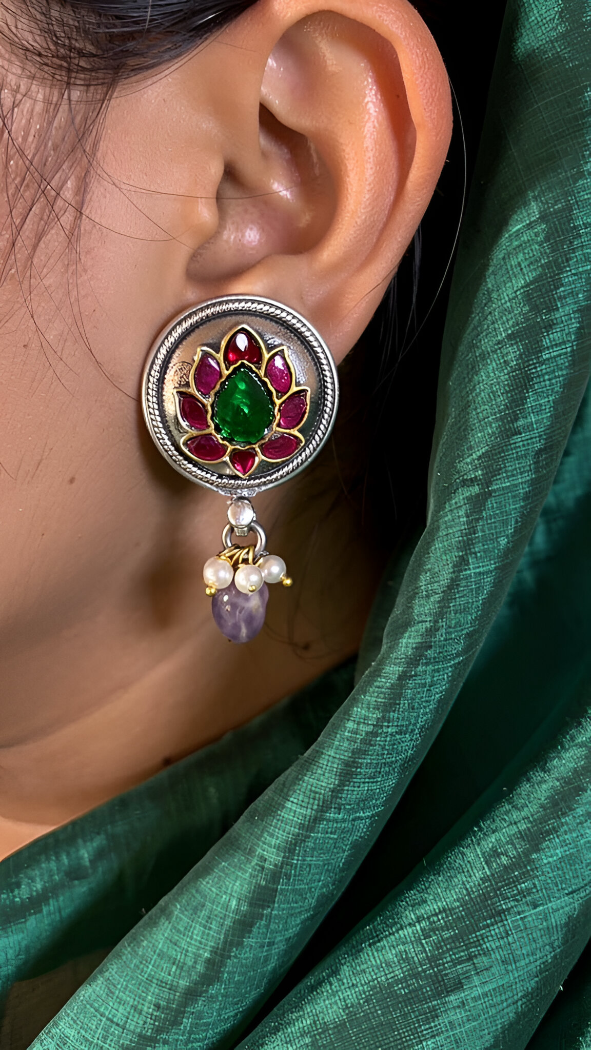 Lotus rose kundan studs