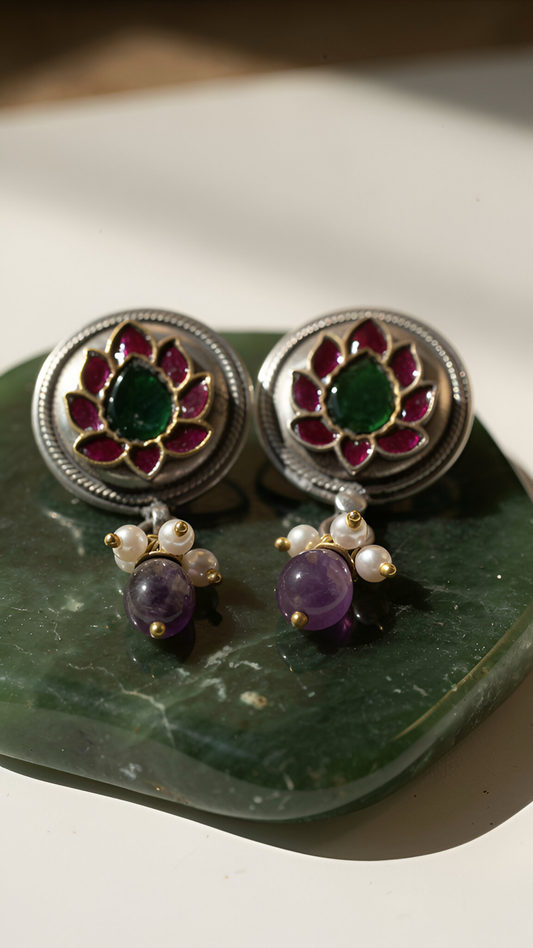 Lotus rose kundan studs