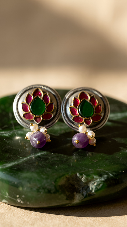 Lotus rose kundan studs